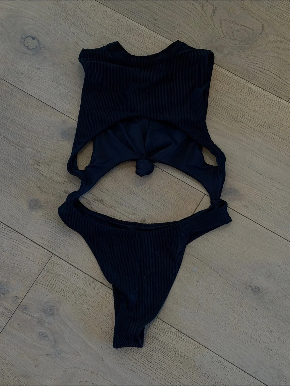Frankie’s Bikinis Black Ribbed One-Piece Swimsuit
